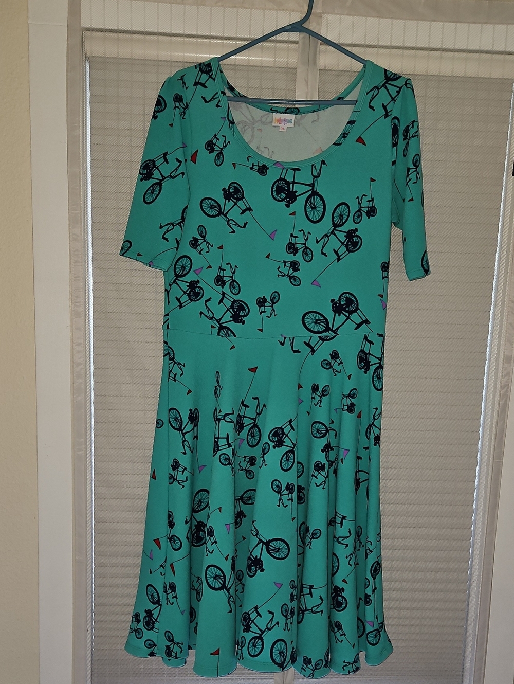 LuLaRoe Teal Bicycle Print Midi Dress